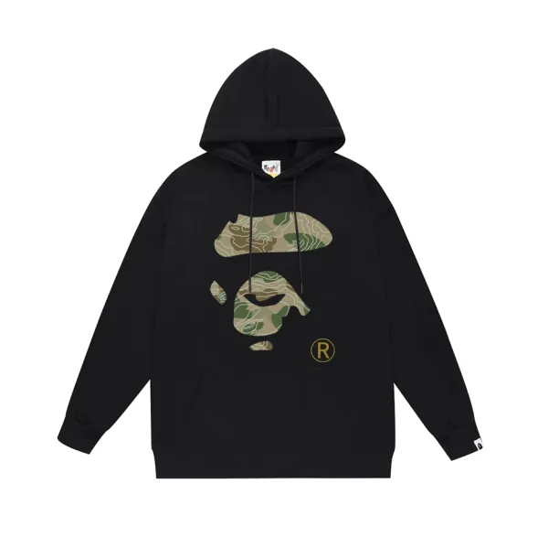 A Bathing Ape Camo Ape Head Hoodie Black - 1
