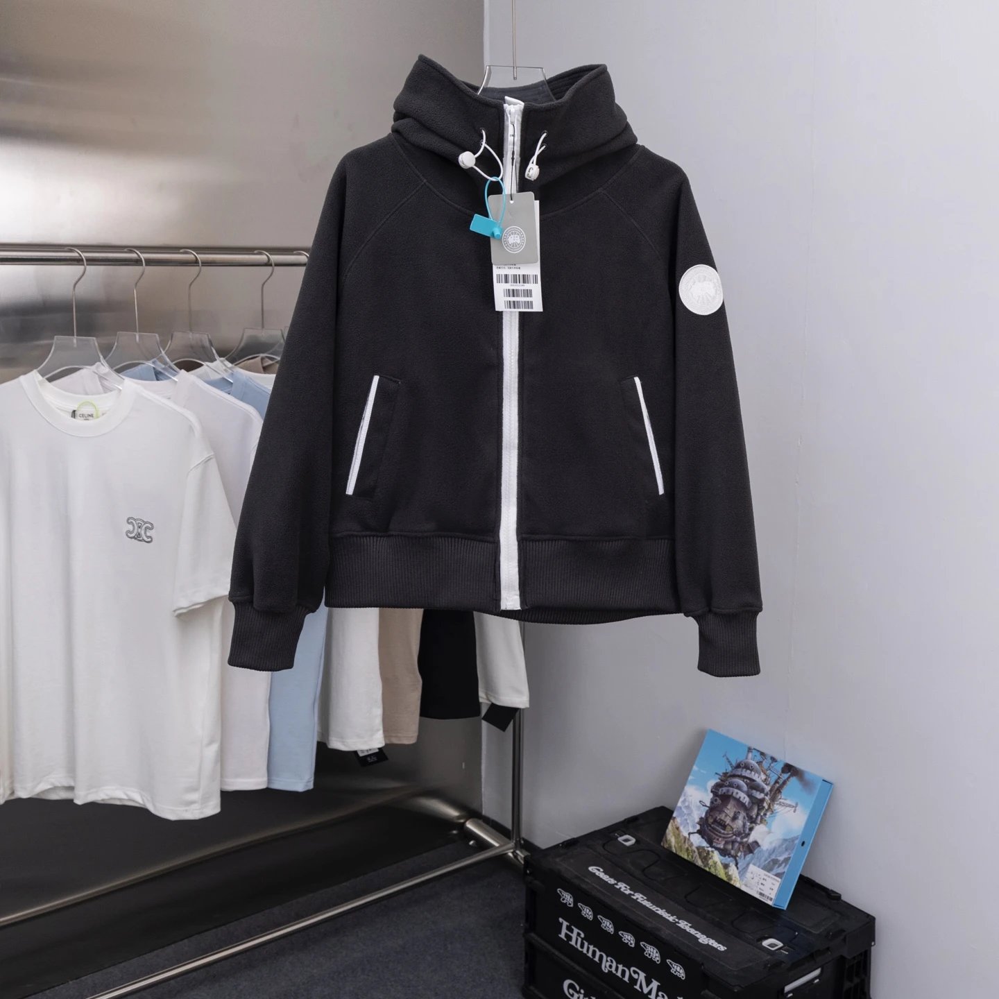 Hooded Wool Fleece Long-Sleeve Bomber Jacket