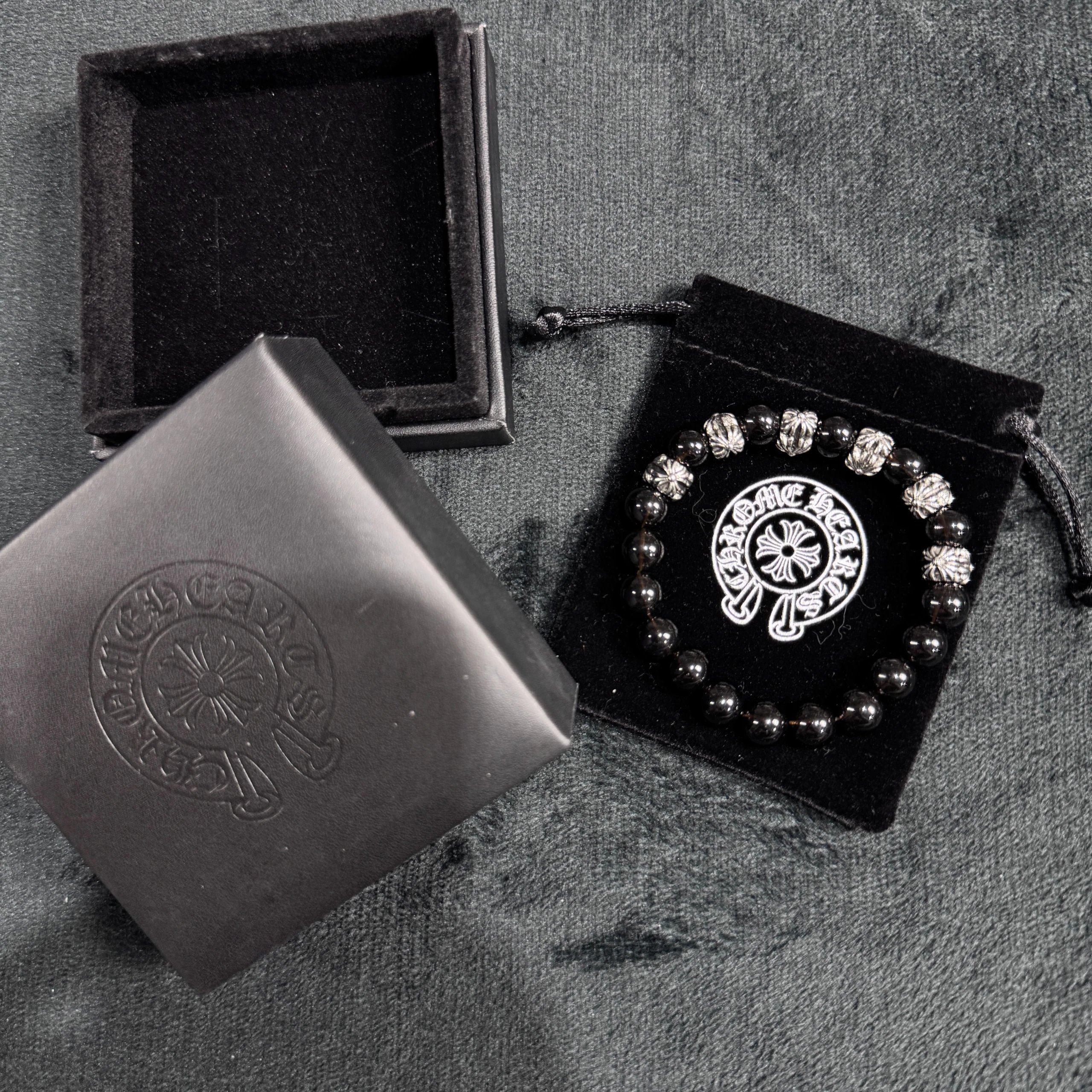 Chrome Hearts Black Beaded Floral Charm Bracelet