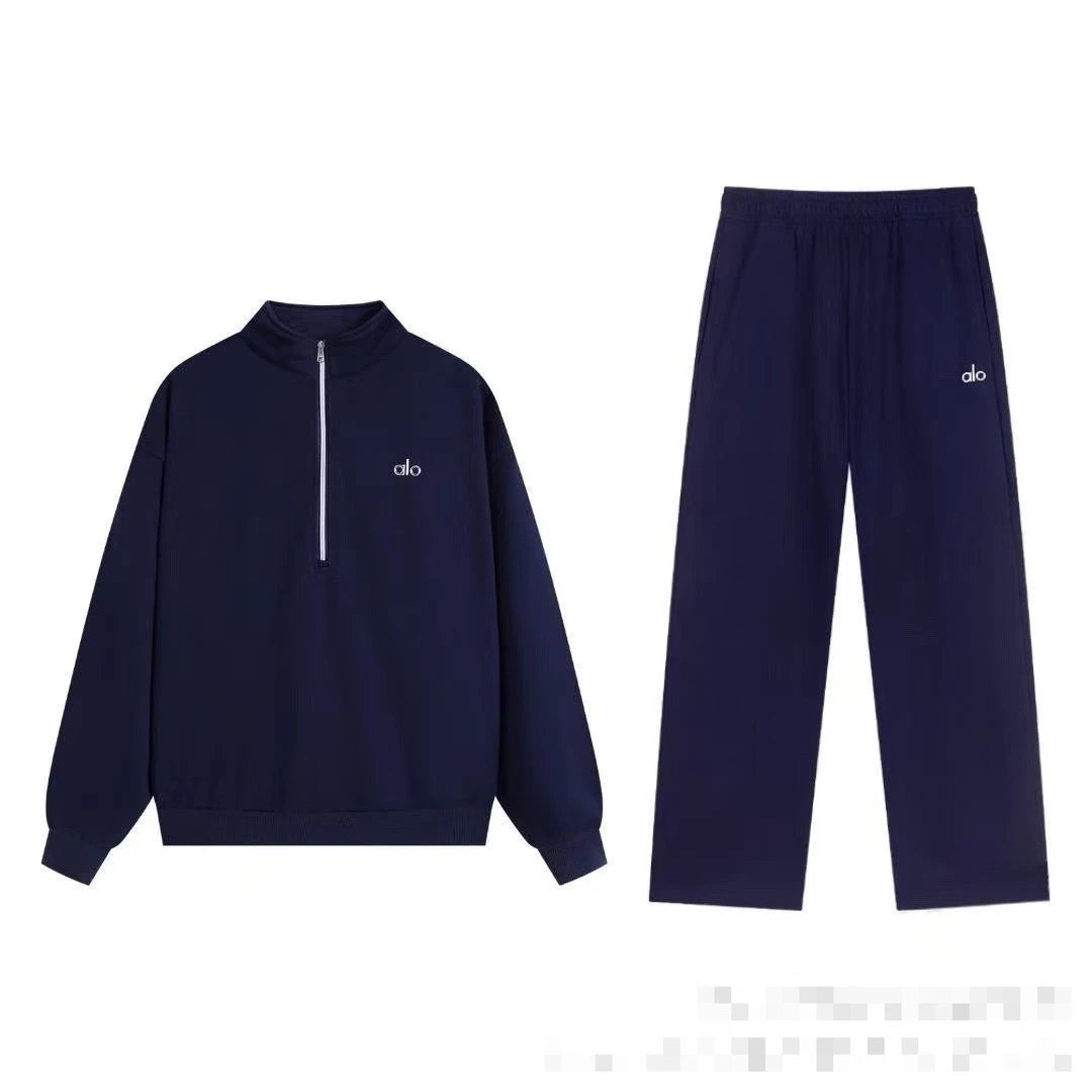 Tibetan Blue Half Zipper Straight Tube Set (Upgraded Version, Size: S-XL)