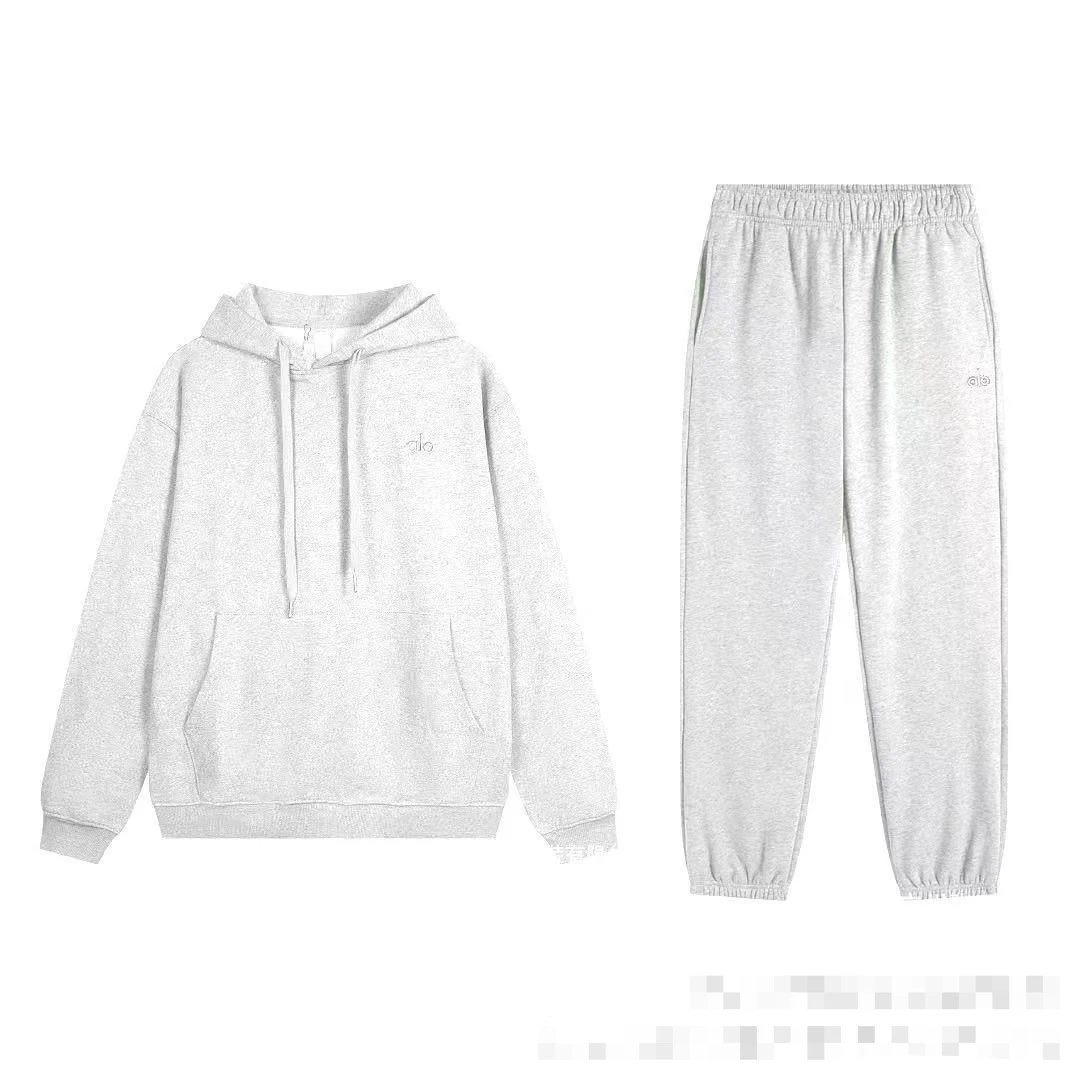 White-Gray Drawstring Hoodie Jogger Set