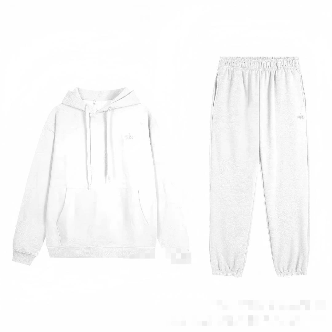 White Drawstring Hoodie Jogger Set