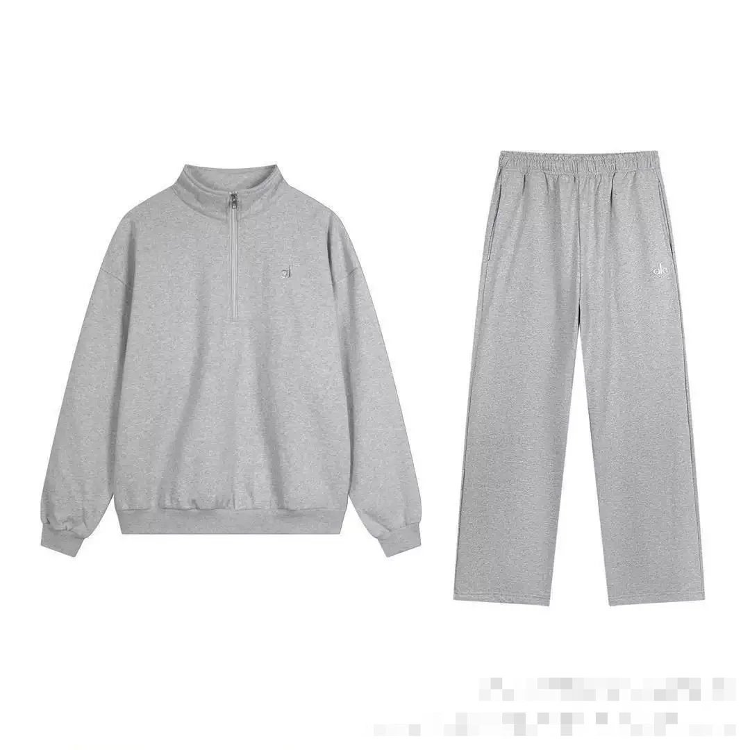Grey Half Zipper Straight Tube Set