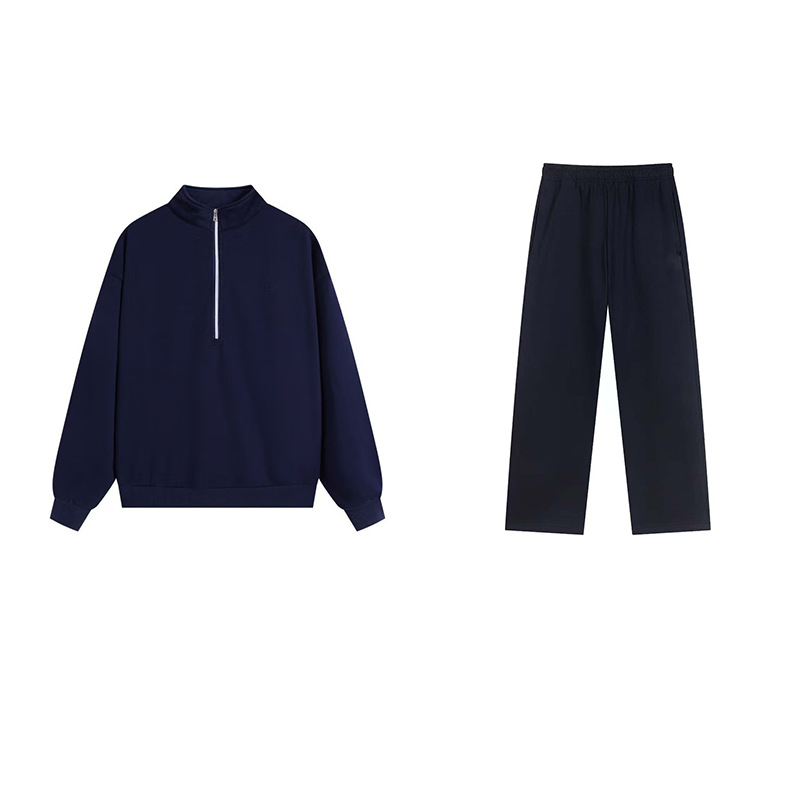 Navy blue half zipper straight leg pants set (newly upgraded version in August)