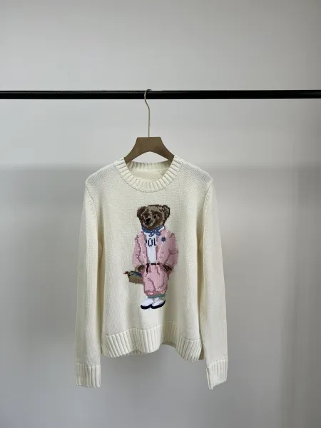 Polo Ralph Lauren Bear Embroidered Crewneck Sweater White - 16