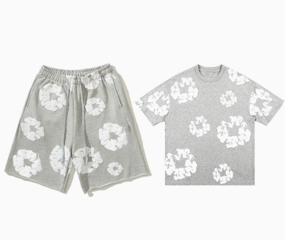 Foam Gray Short Sleeve Set [White Floral Wreath]