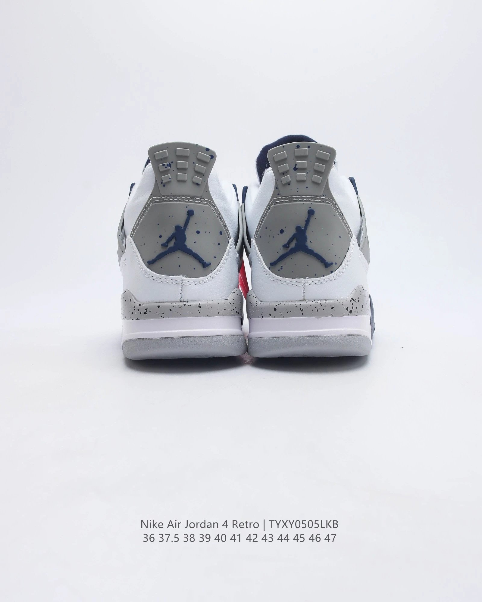 Air Jordan 4 Retro White Cement Grey Navy Sneakers - 42
