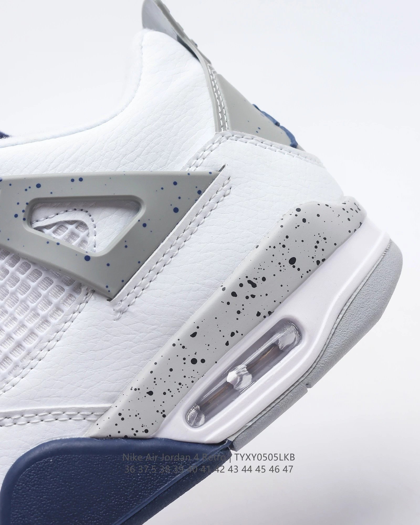 Air Jordan 4 Retro White Cement Grey Navy Sneakers - 45