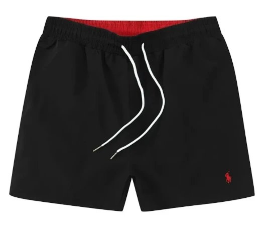 Black Swim Shorts with Red Pony Logo