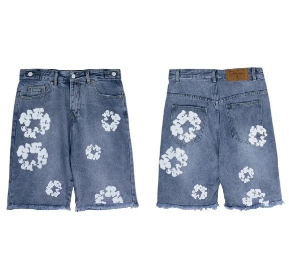 Denim Shorts with White Floral Patches
