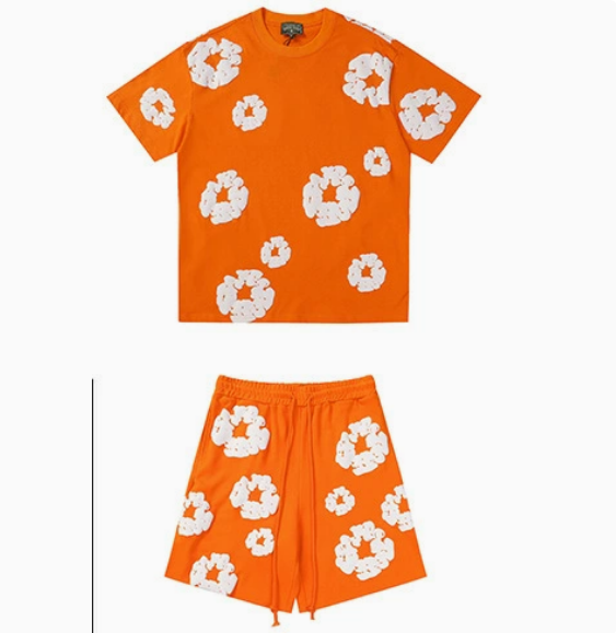 Foam Orange Short Sleeve Set [White Floral Wreath]