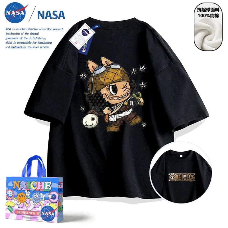 Design NASA x Naiche Labubu Graphic Print Black T-Shirt T-Shirts - 17