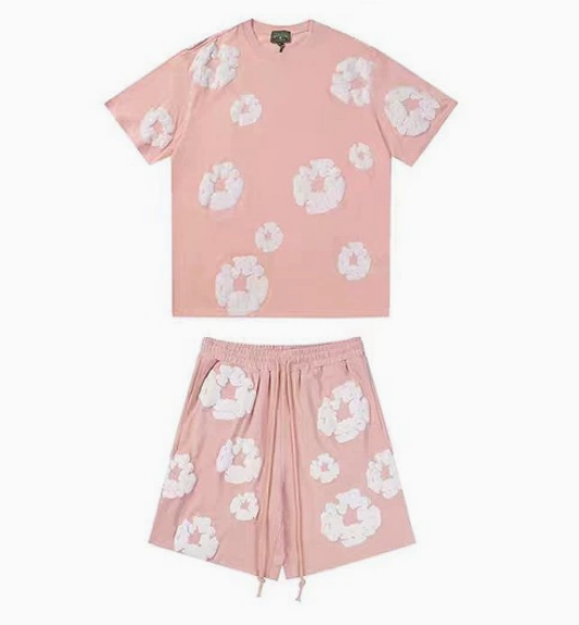 Foam Light Pink Short Sleeve Set [White Floral Wreath]