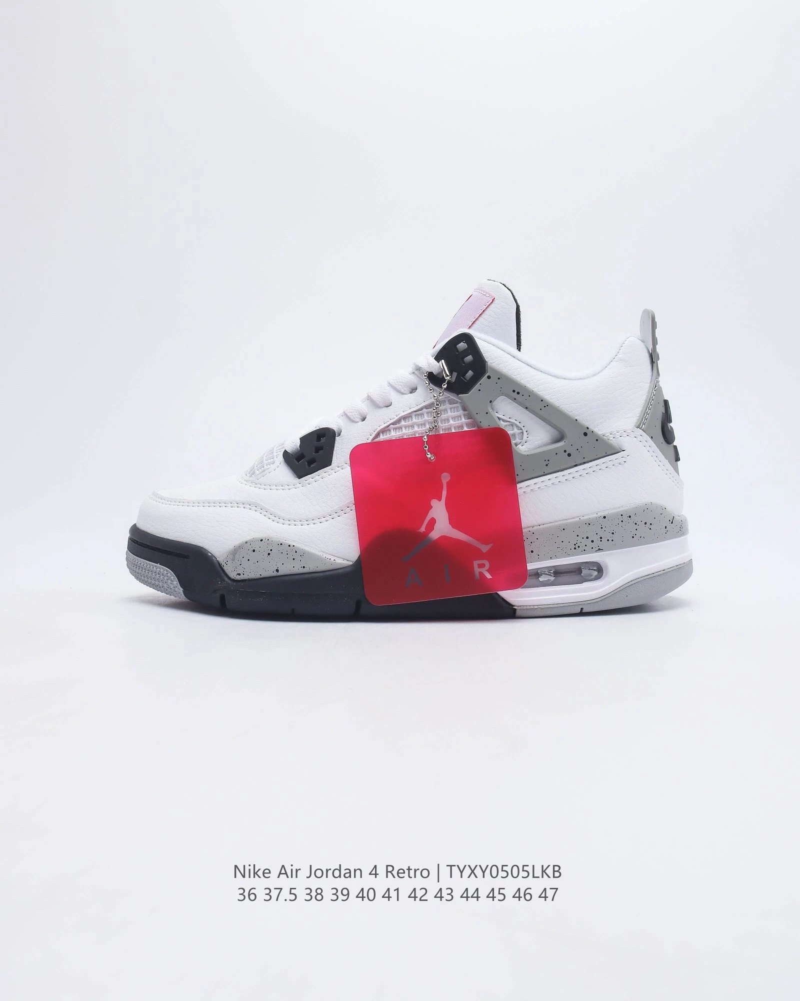 Air Jordan 4 Retro White Cement Grey Navy Sneakers - 26