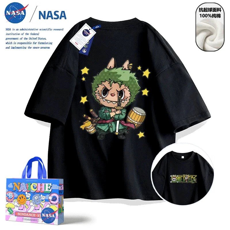 Design NASA x Naiche Labubu Graphic Print Black T-Shirt T-Shirts - 15