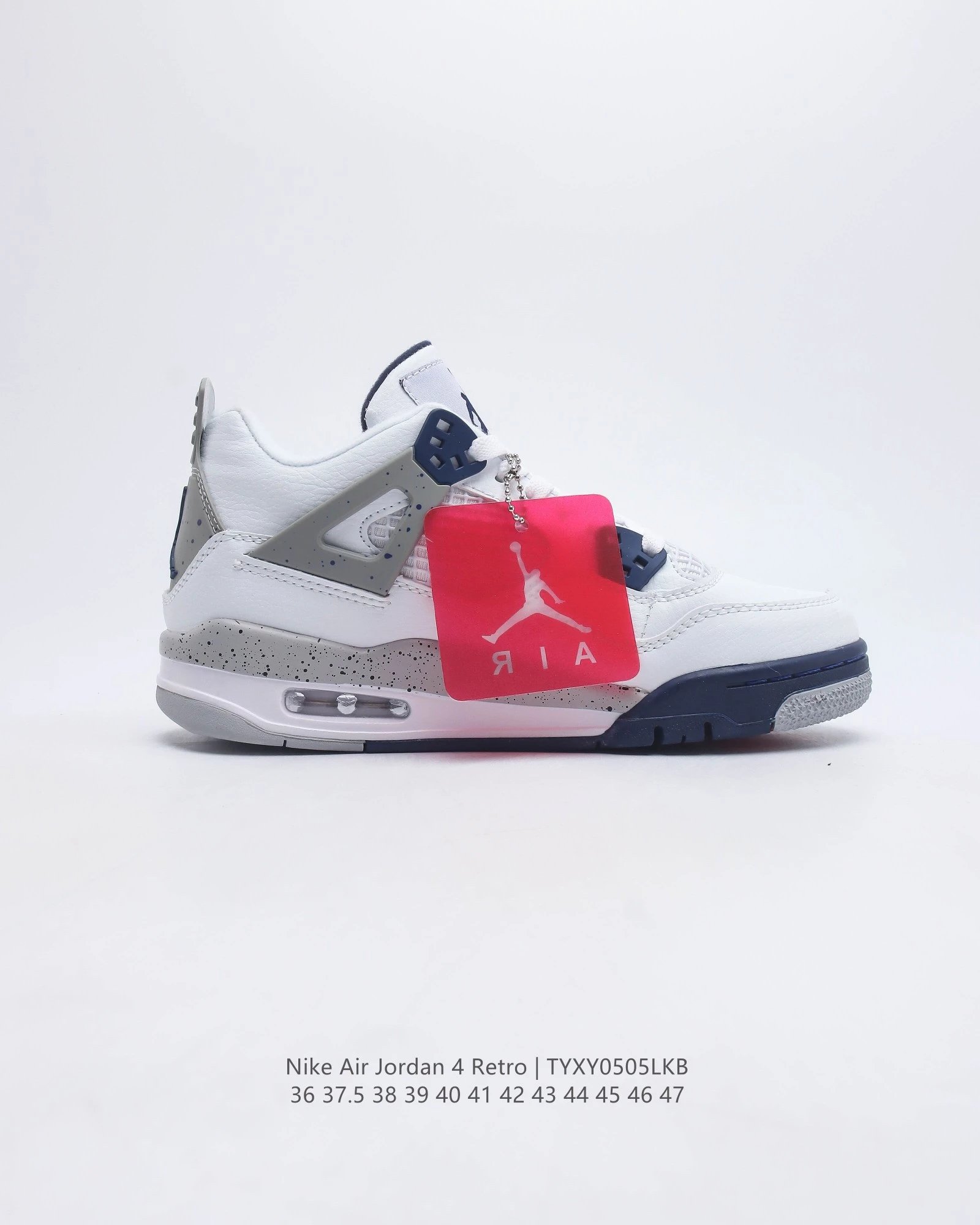 Air Jordan 4 Retro White Cement Grey Navy Sneakers - 40