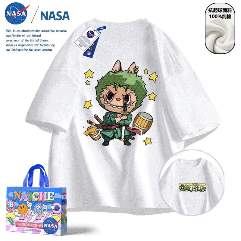 Design NASA x Naiche Labubu Graphic Print Black T-Shirt T-Shirts - 14