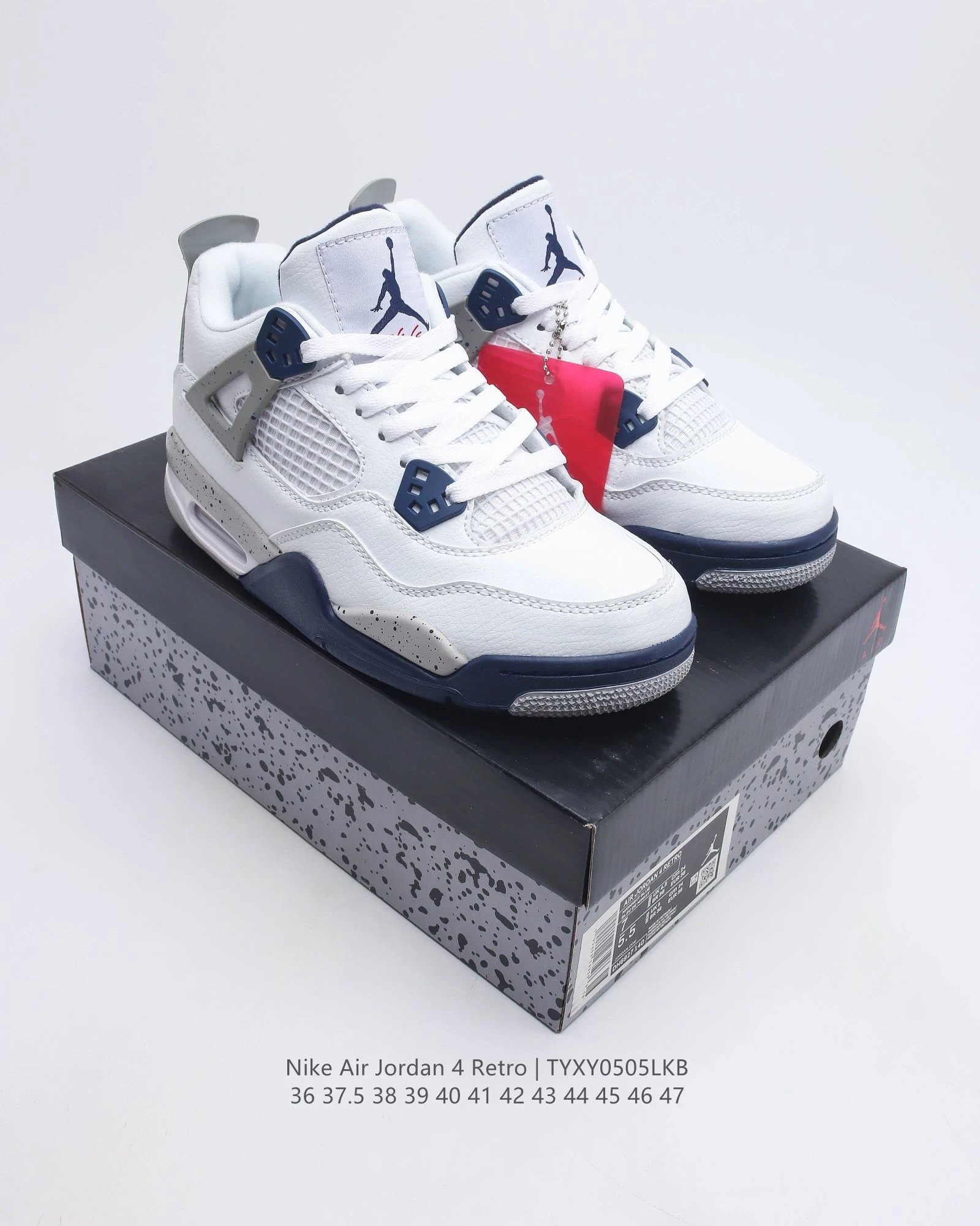 Air Jordan 4 Retro White Cement Grey Navy Sneakers - 46