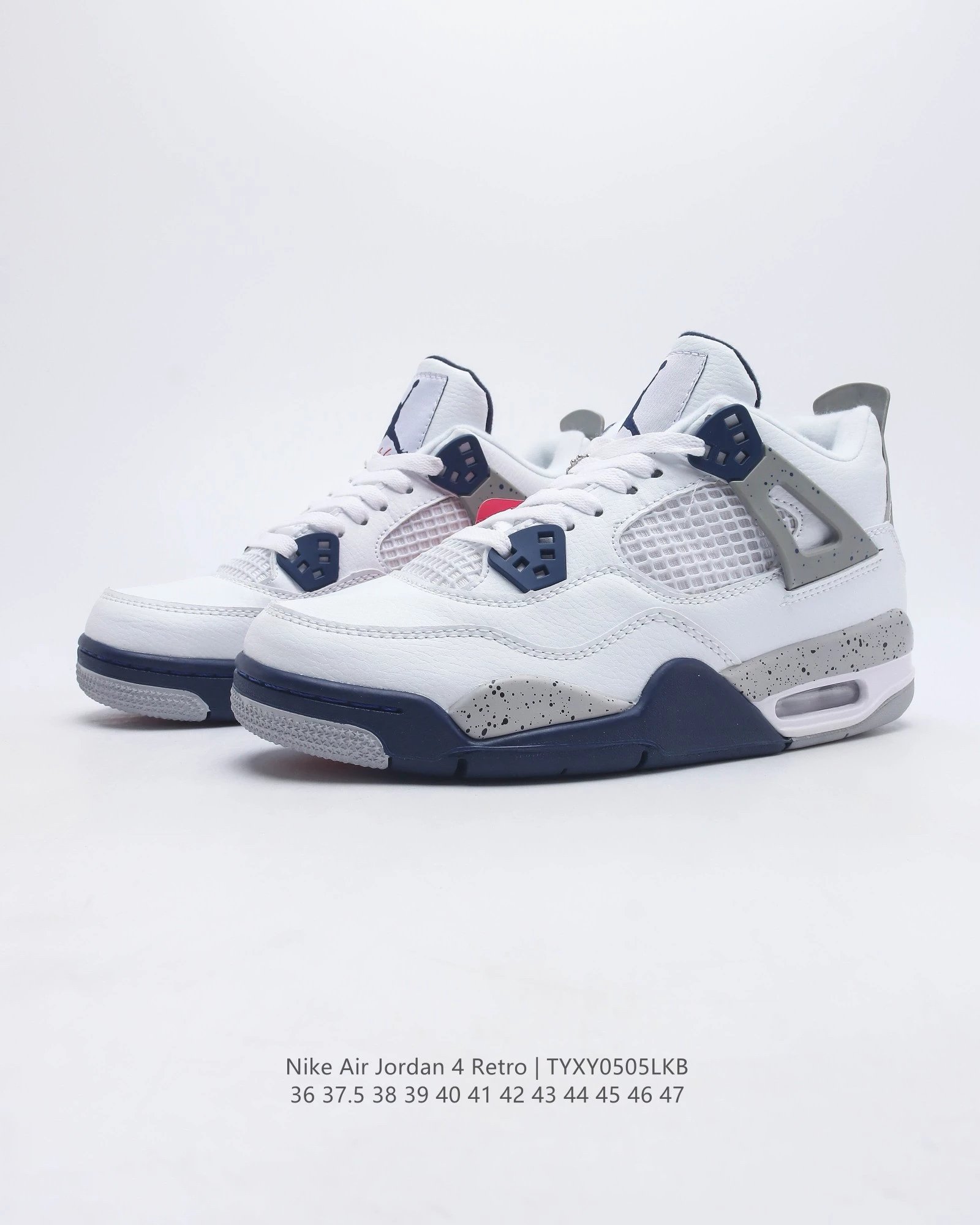 Air Jordan 4 Retro White Cement Grey Navy Sneakers - 39