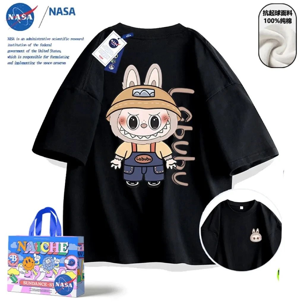 Design NASA x Naiche Labubu Graphic Print Black T-Shirt T-Shirts - 10