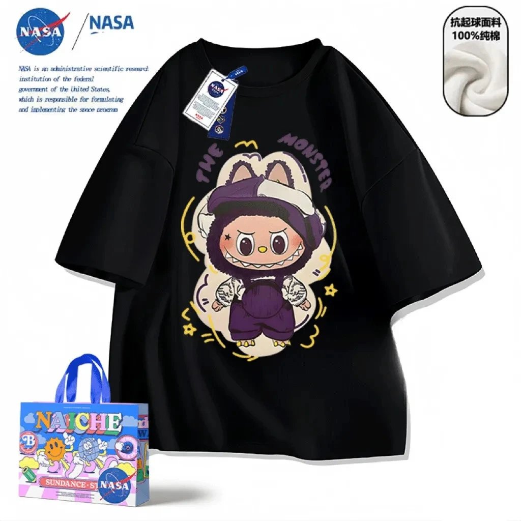 Design NASA x Naiche Labubu Graphic Print Black T-Shirt T-Shirts - 12