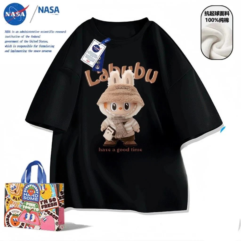 Design NASA x Naiche Labubu Graphic Print Black T-Shirt T-Shirts - 6