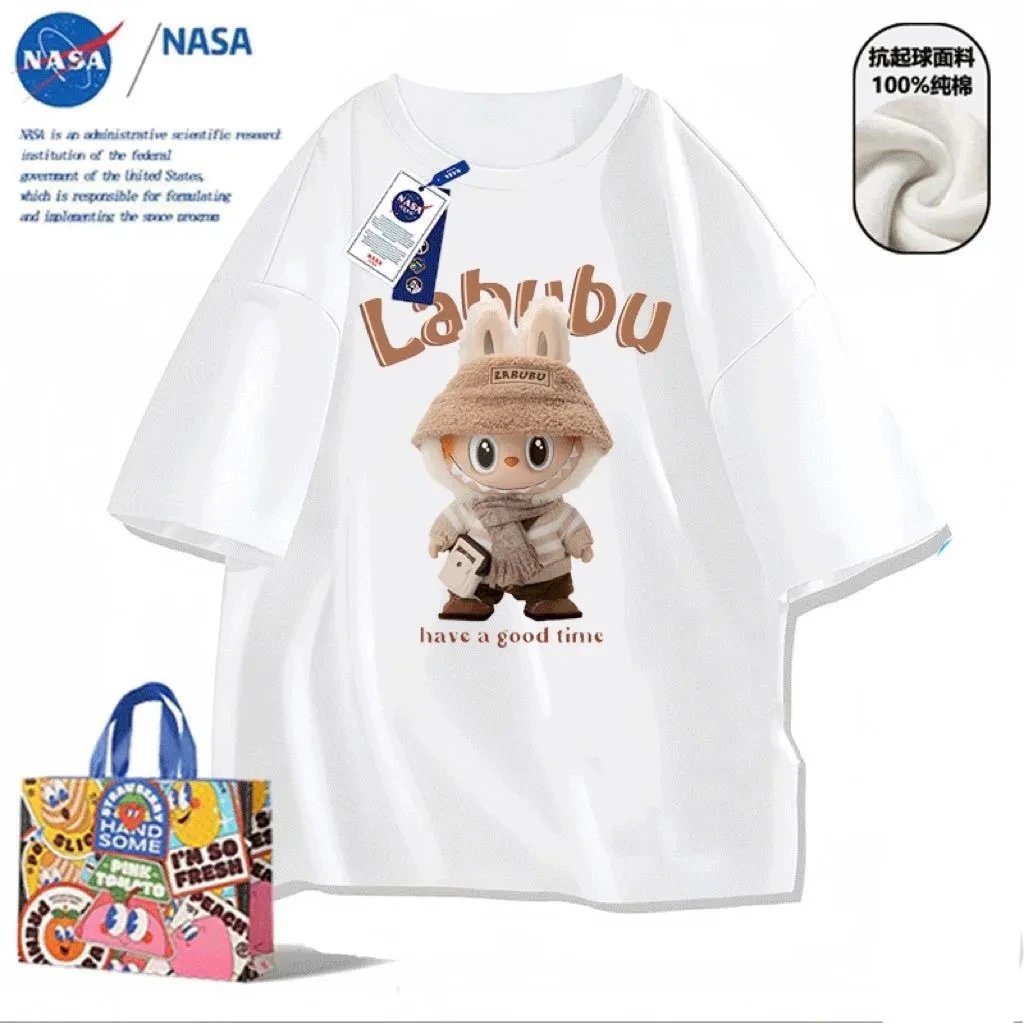 Design NASA x Naiche Labubu Graphic Print Black T-Shirt T-Shirts - 7