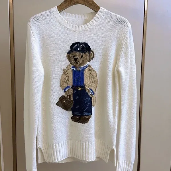 Polo Ralph Lauren Bear Embroidered Crewneck Sweater White - 17