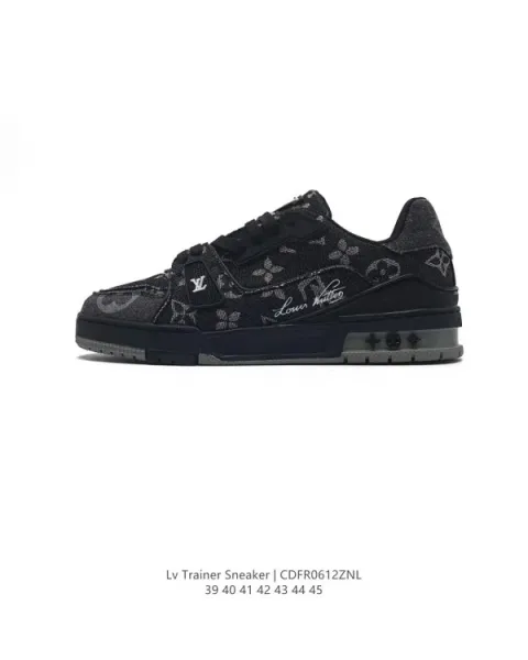 Louis Vuitton Trainer Sneaker Black Monogram Print Sneakers - 1
