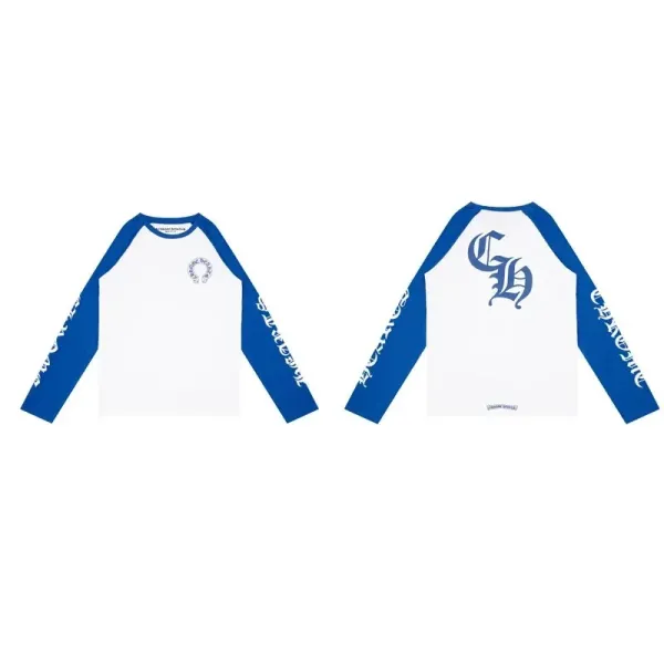 Chrome Hearts Long Sleeve Baseball Tee White and Blue - 1