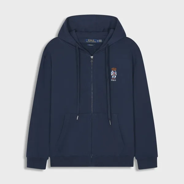 Polo Ralph Lauren Custom Fit Navy Hoodie with Embroidered Bear Logo - 1