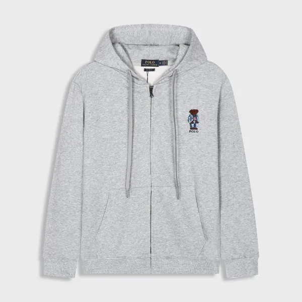 Polo Ralph Lauren Classic Bear Embroidered Full-Zip Hoodie Gray - 1