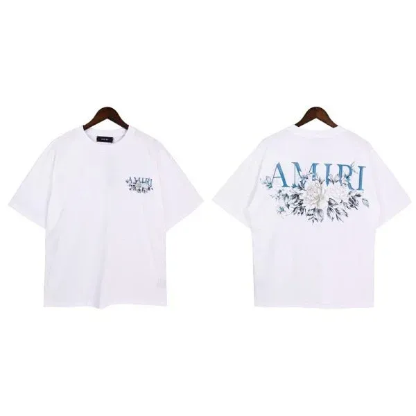 Amiri Floral Embroidered Logo T-Shirt White - 1
