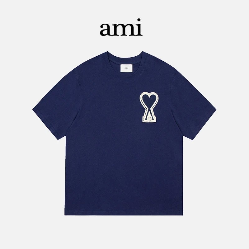 Ami Paris Heart Logo Navy T-Shirt