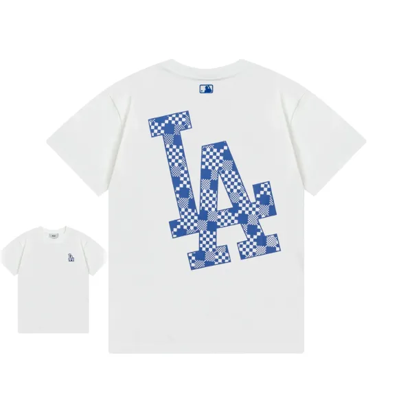 MLB Los Angeles Dodgers Checkerboard LA Logo T-Shirt White - 1