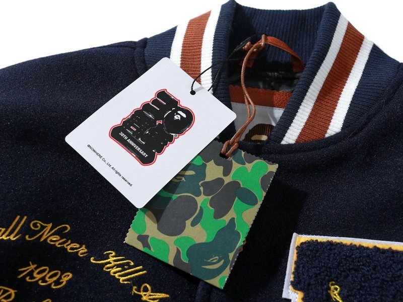 A Bathing Ape World Gone Mad 1993 Varsity Jacket Burgundy Outerwear - 15