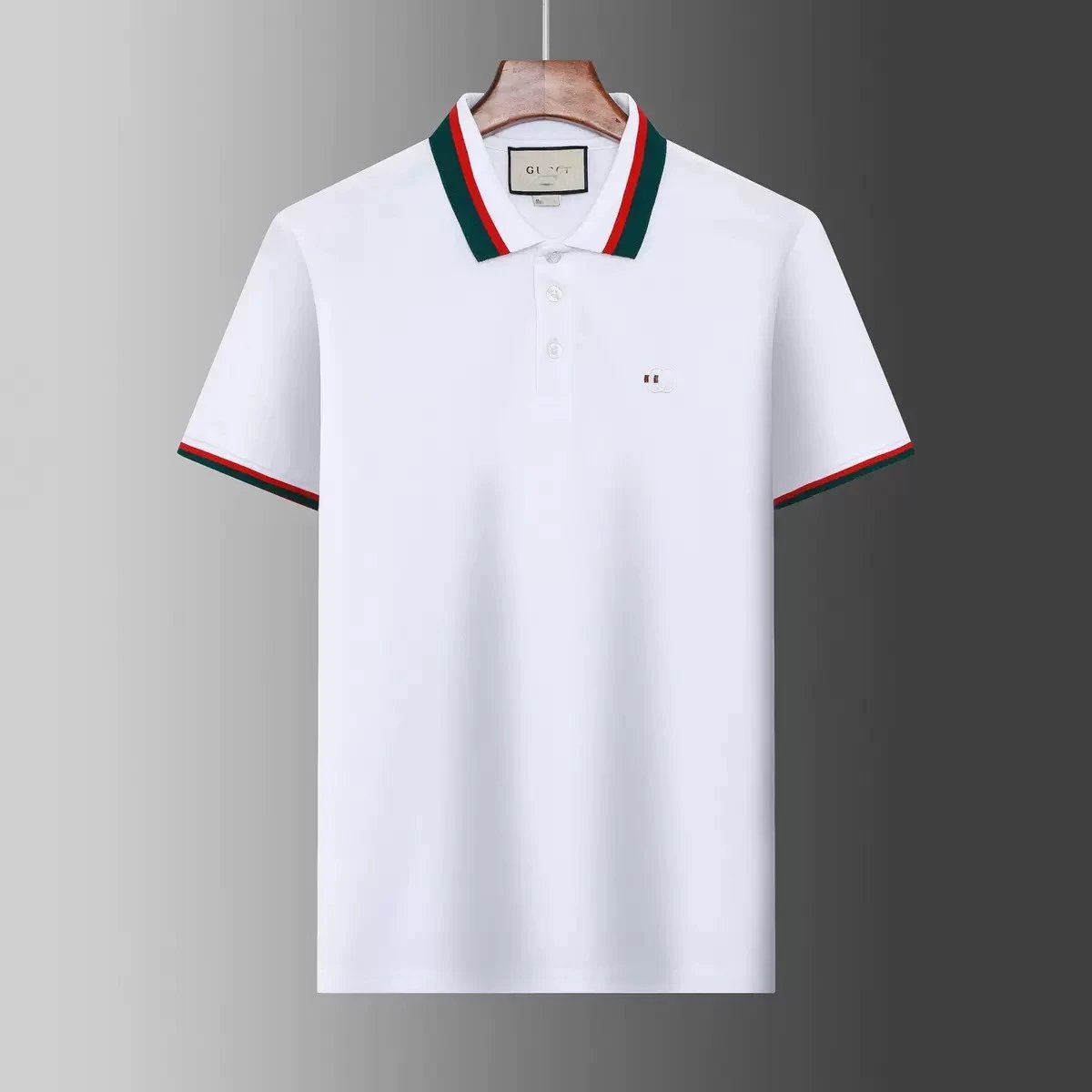 Gucci T-Shirts Short-Sleeve Polo Shirt with Contrast Striped Collar — 17