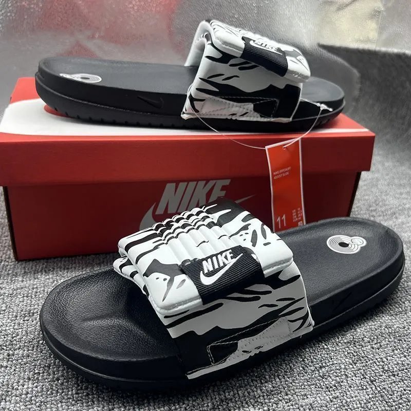 Nike Slippers Adjustable hook-and-loop slide — NK Small logo Velcro-camouflage white