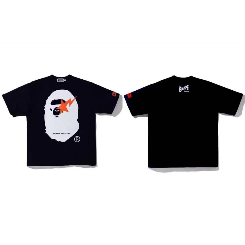 A BATHING APE T-Shirts Short-Sleeve Camouflage Head Graphic — 200 black