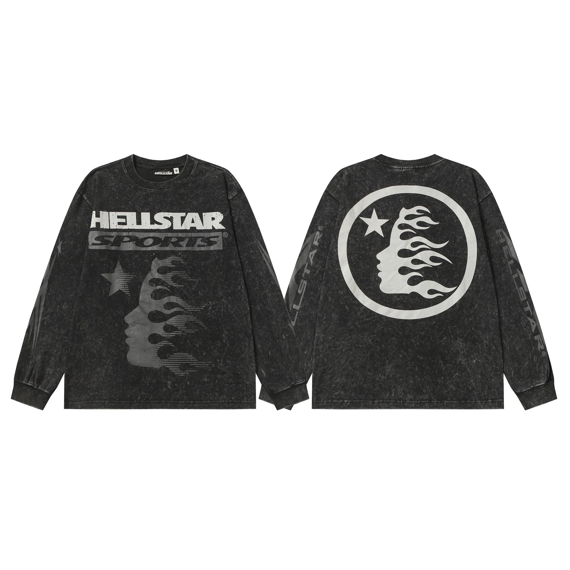 Hellstar T-Shirts Washed Graphic Long-Sleeve — 91119 Washed black