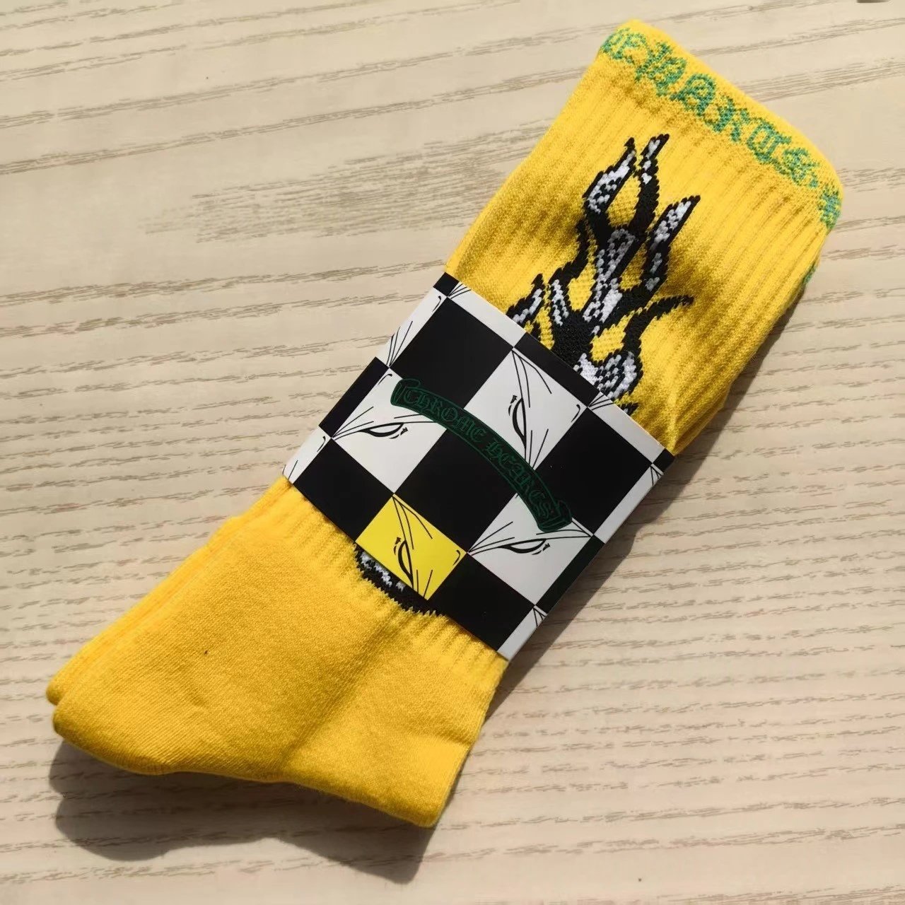 Chrome Hearts Socks Ribbed Crew with Gothic Lettering and Cross Motifs — The 18th