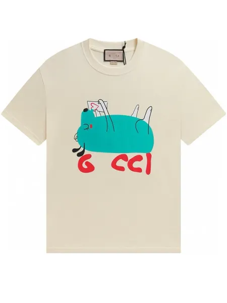 Gucci Cat Print Beige T-Shirt - 1