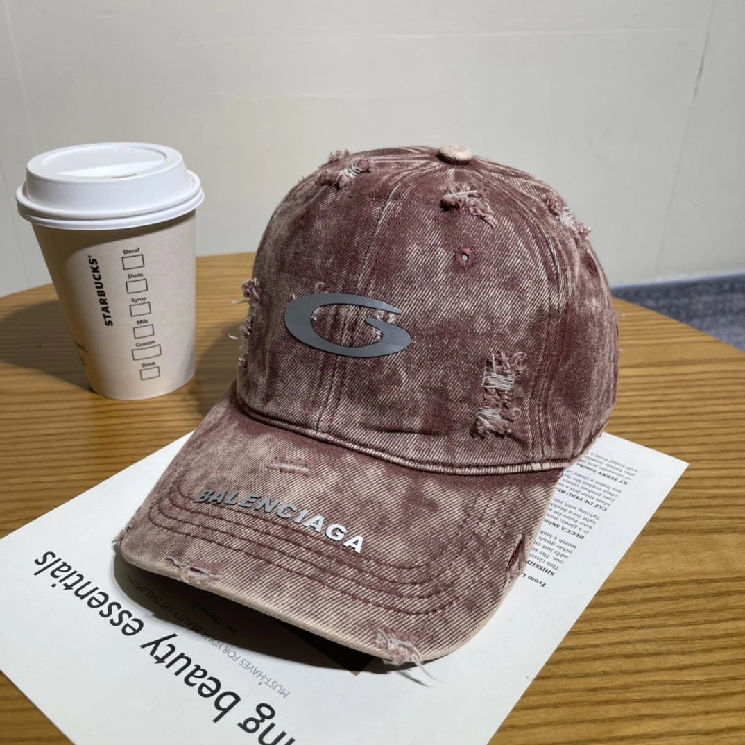 Balenciaga Hats Distressed Embroidered Baseball Cap — 11-6