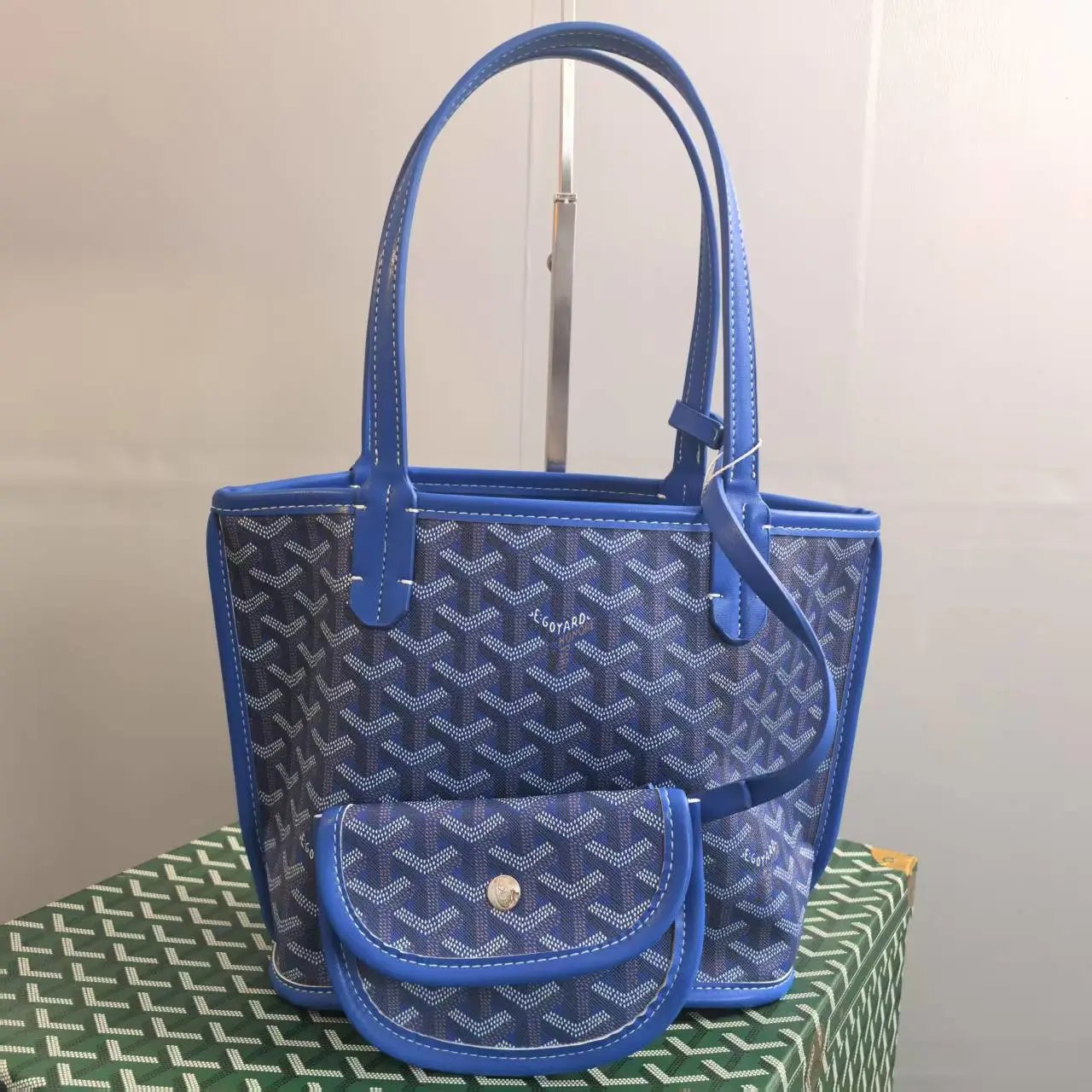 Goyard Backpacks Chevron-pattern flap backpack with top handle — light blue handbag 20*20*12 CM