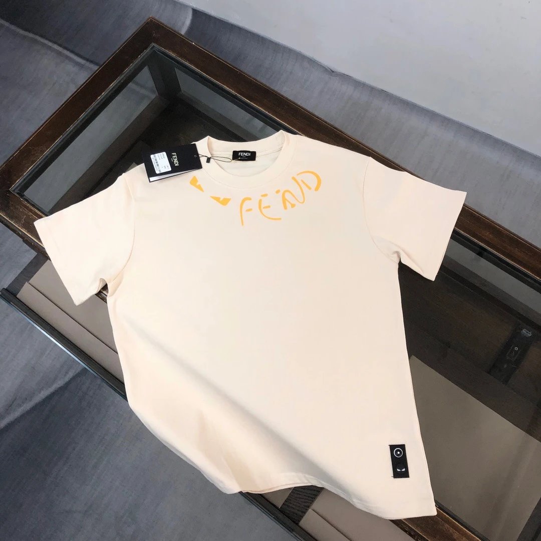 Fendi Logo Print Beige T-Shirt - 1