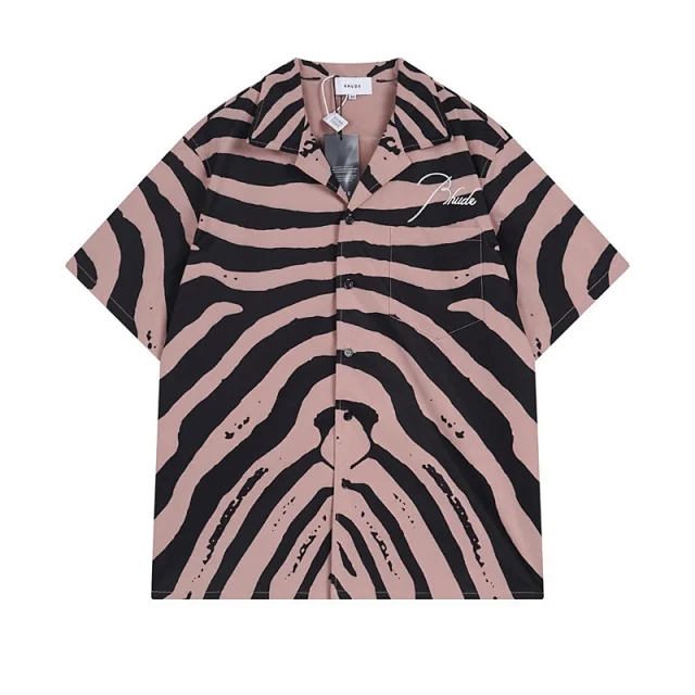 Rhude Shirts Colorblock Palm Tree Embroidered Short-Sleeve Shirt product detail image 16