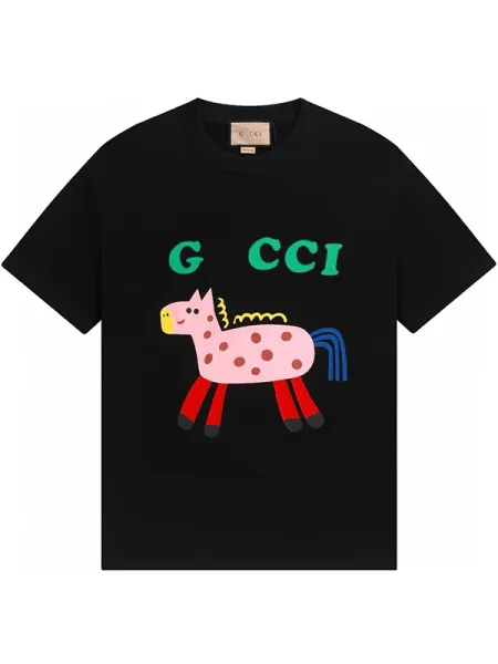 Gucci Horse Print Graphic T-Shirt Black - 1