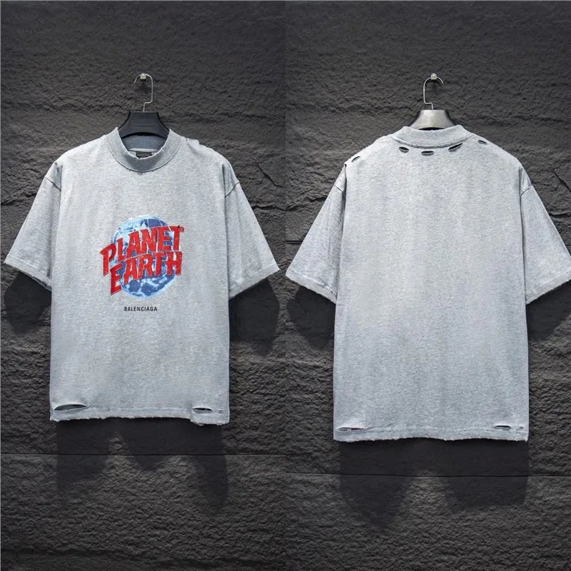 Balenciaga T-Shirts Logo Graphic Oversized Short-Sleeve T-Shirt — 5159 Heather Gray