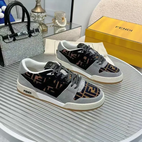Fendi FF Logo Print Sneakers Gray Black Multicolor - 1