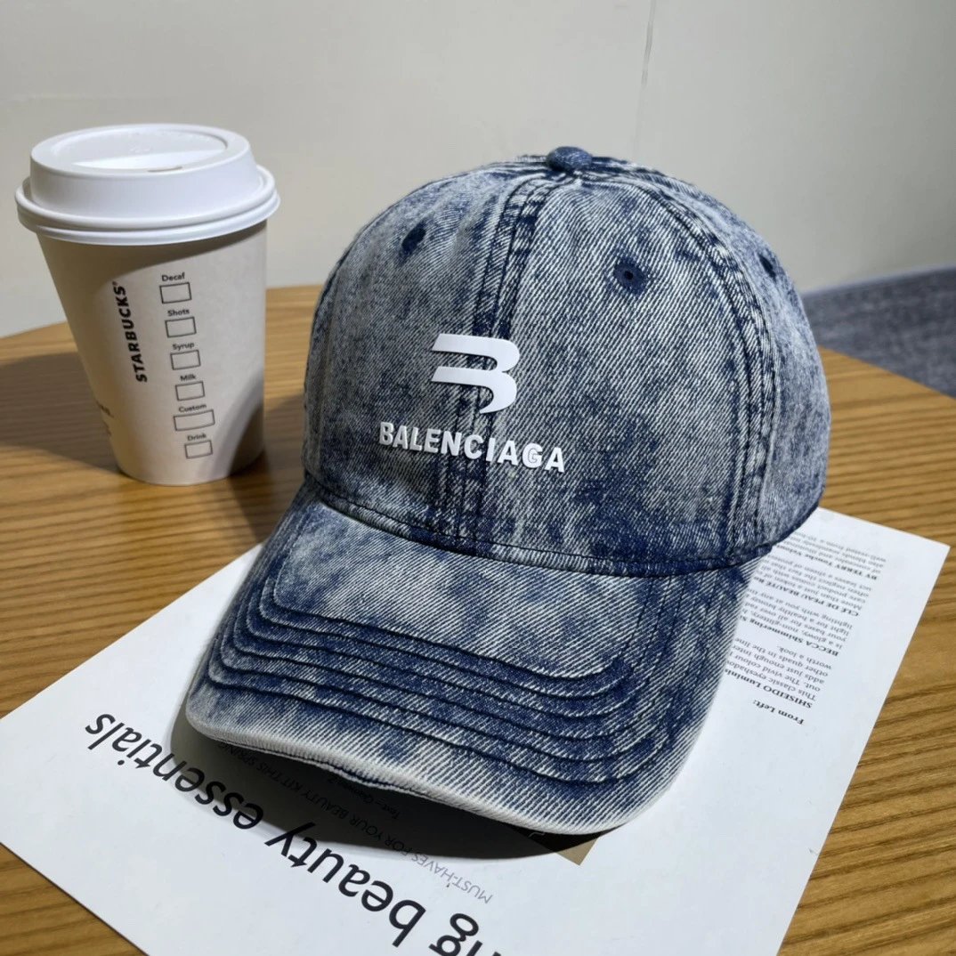 Balenciaga Hats Distressed Embroidered Baseball Cap — 17-4